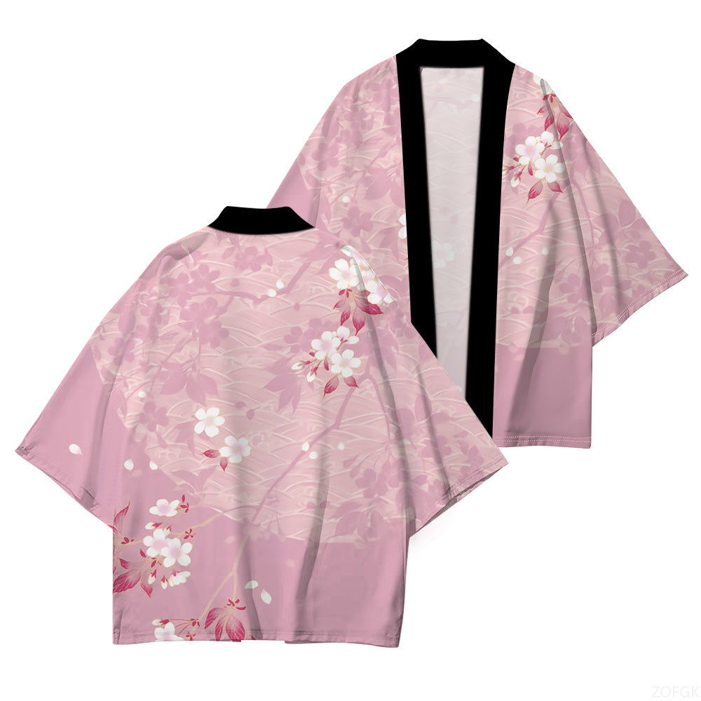 Embroidery Online - 日本の伝統的なドレス日本の着物桜プリントカジュアル快適高品質着物半袖夏のファッション