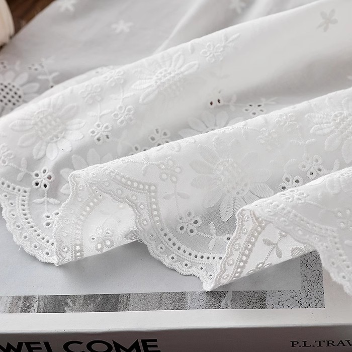 Embroidery Cotton Shirt - 1 ヤード中空花綿生地ひまわり刺繍生地シャツドレス子供服 DIY テーブルクロスパッチワーク