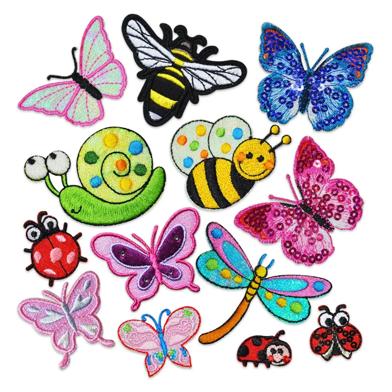 Embroidery Lady Bug - 漫画の昆虫の刺patchパッチ、鉄、かわいいカタツムリ、てんとう虫、蜂、蝶、トンボ、ジーンズ、キャップ、DIY、卸売用の布のアップリケ