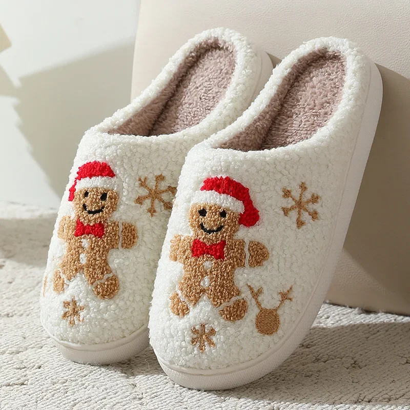 クリスマス柄の女性用スリッパ、かわいいジンジャーブレッドデザ - Embroidery Garments のレビューと価格