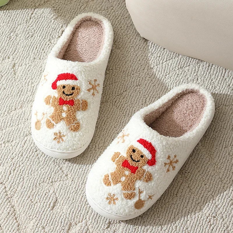 クリスマス柄の女性用スリッパ、かわいいジンジャーブレッドデザ - Embroidery Garments のレビューと価格