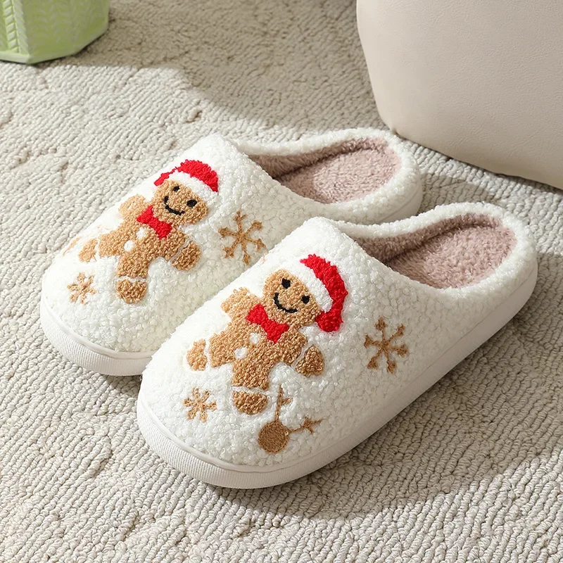クリスマス柄の女性用スリッパ、かわいいジンジャーブレッドデザ - Embroidery Garments のレビューと価格