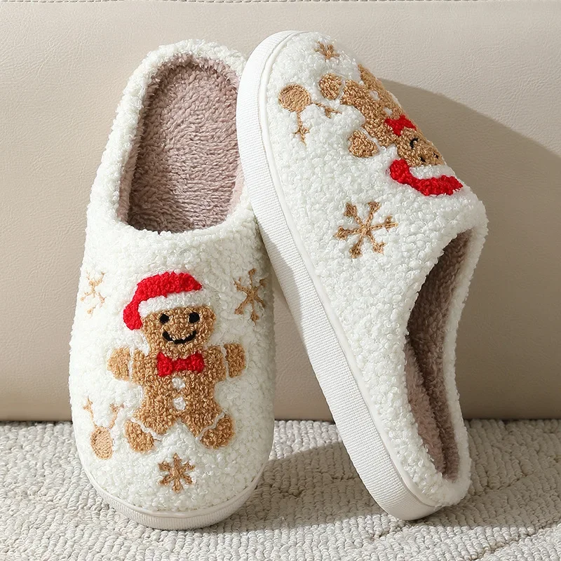 クリスマス柄の女性用スリッパ、かわいいジンジャーブレッドデザ - Embroidery Garments のレビューと価格