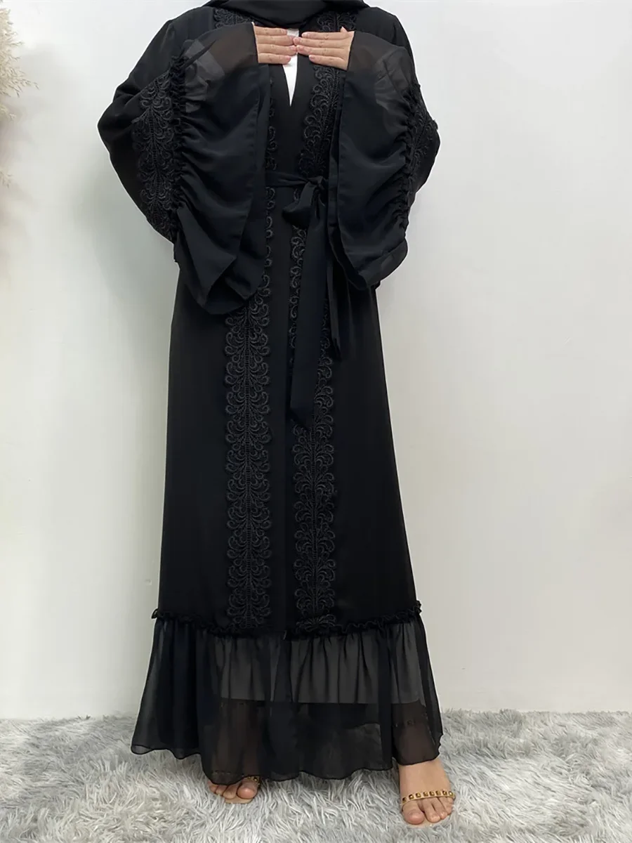 ラマダンレース刺繍オープンアバヤ ドバイ トルコ カフタン  - Embroidery Kebaya のレビューと価格