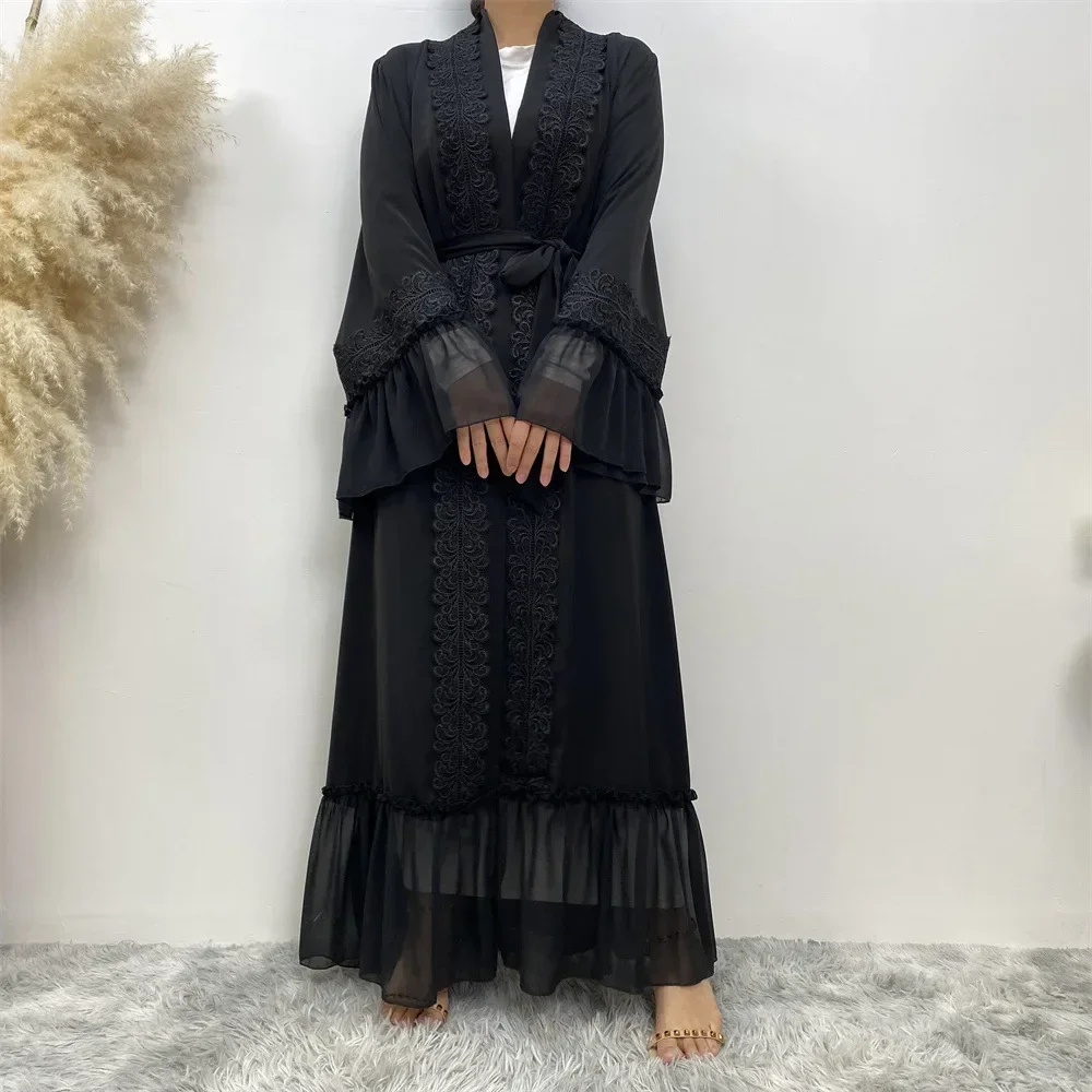 ラマダンレース刺繍オープンアバヤ ドバイ トルコ カフタン  - Embroidery Kebaya のレビューと価格