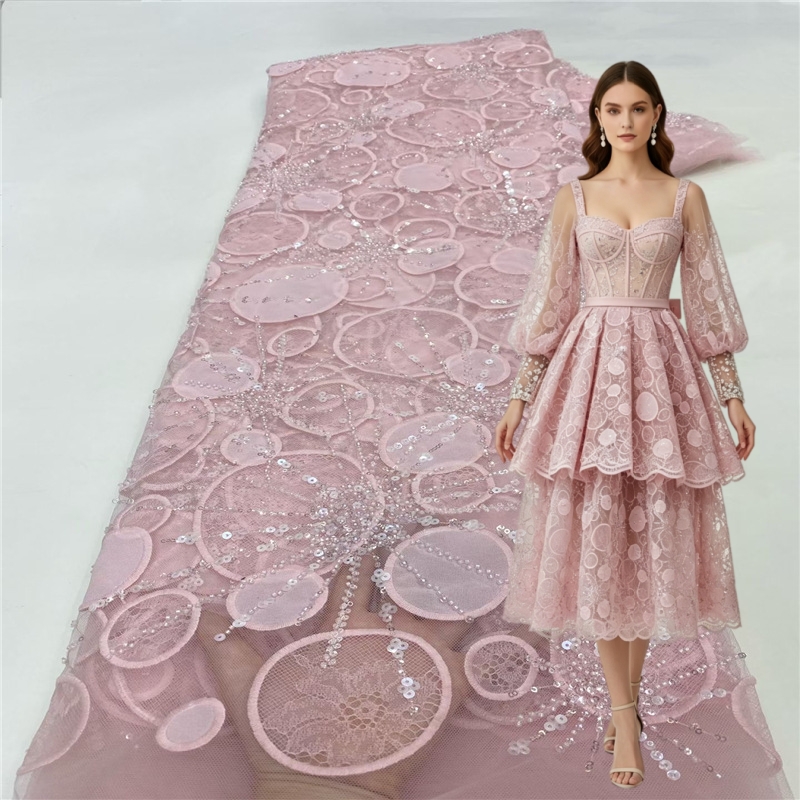 高級アフリカ風スパンコール刺繍入りイエローのレース生地。5ヤ - Embroidery Yellow Dress のレビューと価格