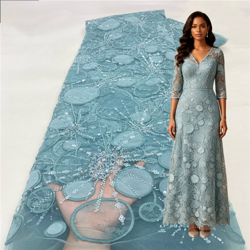 高級アフリカ風スパンコール刺繍入りイエローのレース生地。5ヤ - Embroidery Yellow Dress のレビューと価格