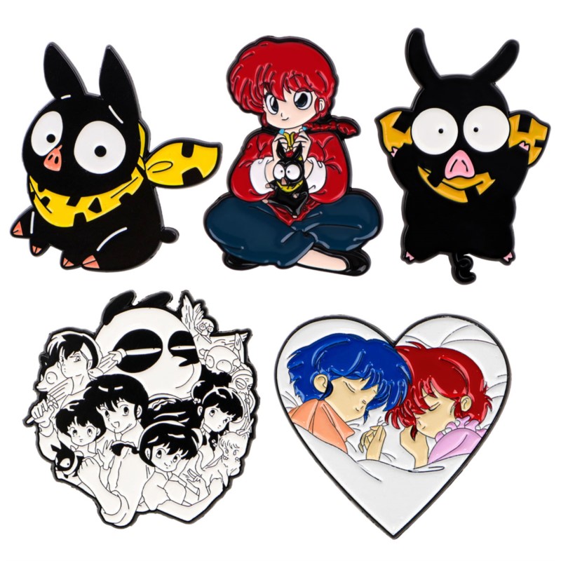 かわいいQ版の漫画キャラクター、黒い豚とパンダのエナメルピン - Embroidery Reddit のレビューと価格