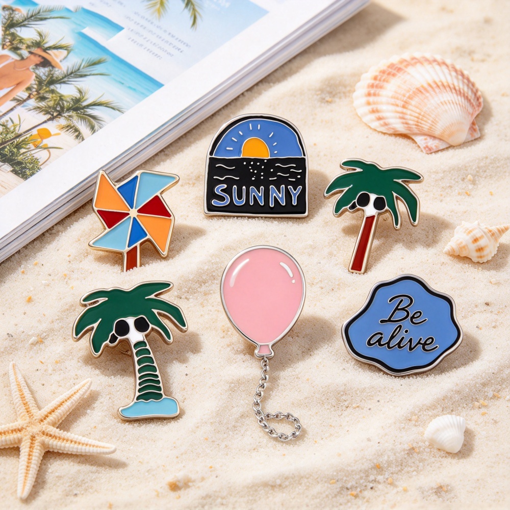ロマンチックな海の日の出をモチーフにしたピンバッジ、ブローチ - Embroidery Bali のレビューと価格