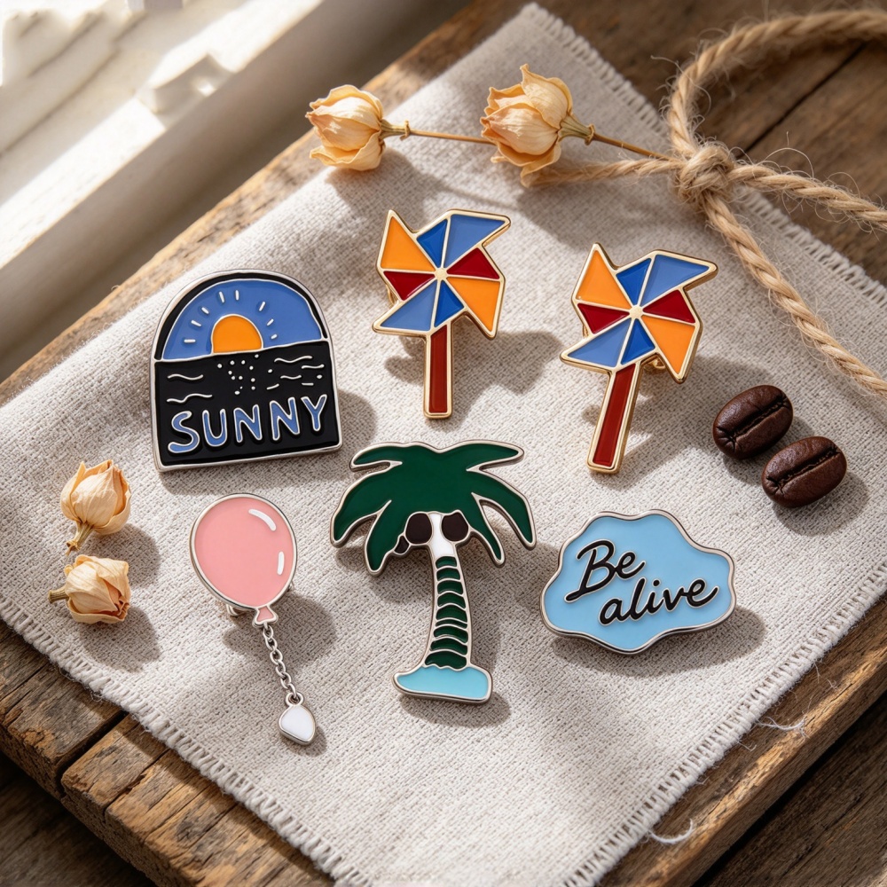 ロマンチックな海の日の出をモチーフにしたピンバッジ、ブローチ - Embroidery Bali のレビューと価格